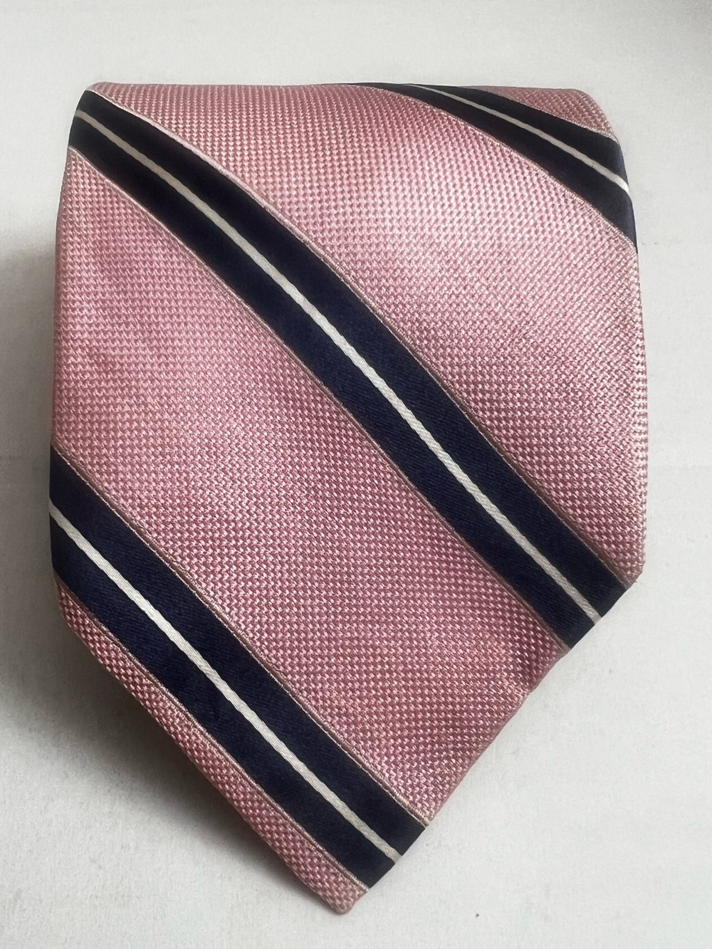 Tommy Hilfiger‎ Mens 100% Silk Designer Tie Pink Blue Striped Preppy Necktie Y2K